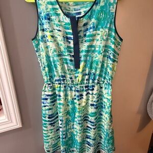 Apt. 9 Teal, Navy & White Printed Sleeveless Mini Dress